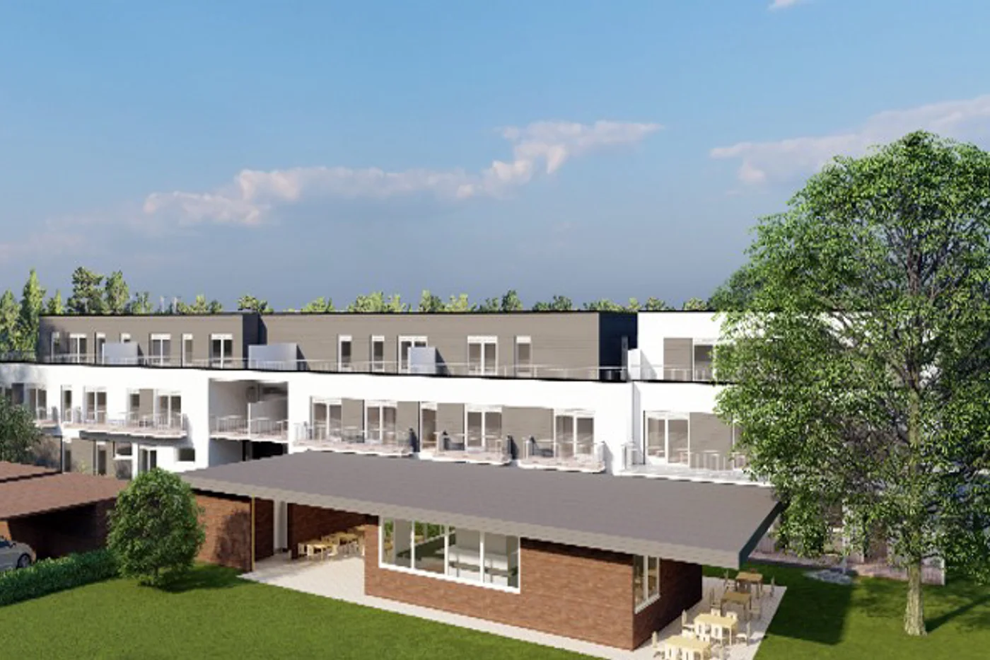 Luftbild des Quartiers Sternengarten mit VIDA Lounge und Park der Generationen